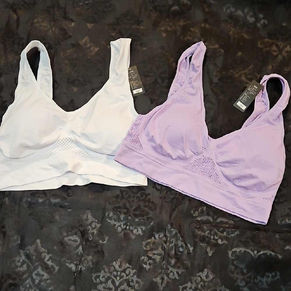 Comfortable Wireless Bra Set - White and Purple